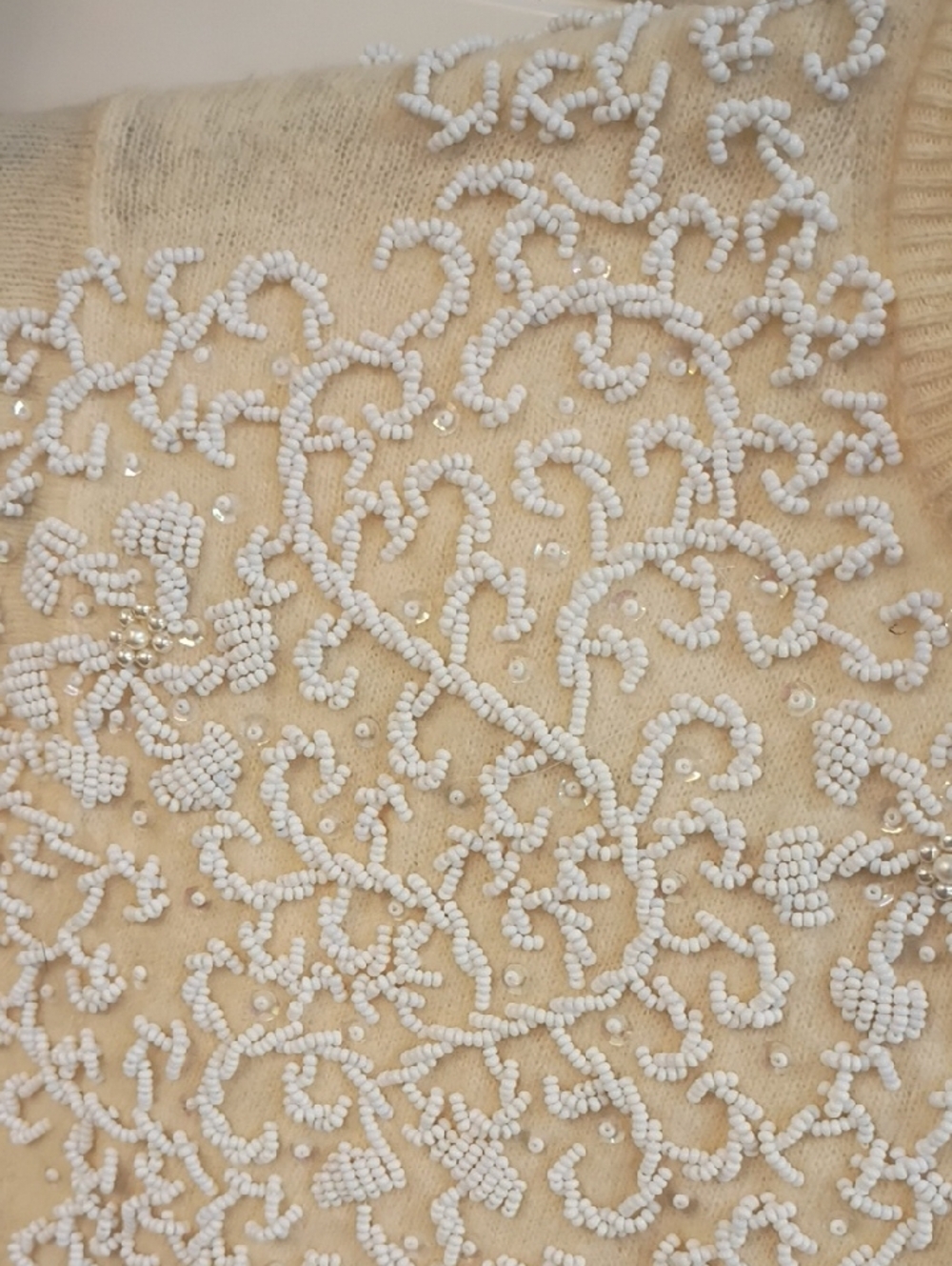 Vintage Cream Beaded Cropped Cardigan - Picture 3 of 11